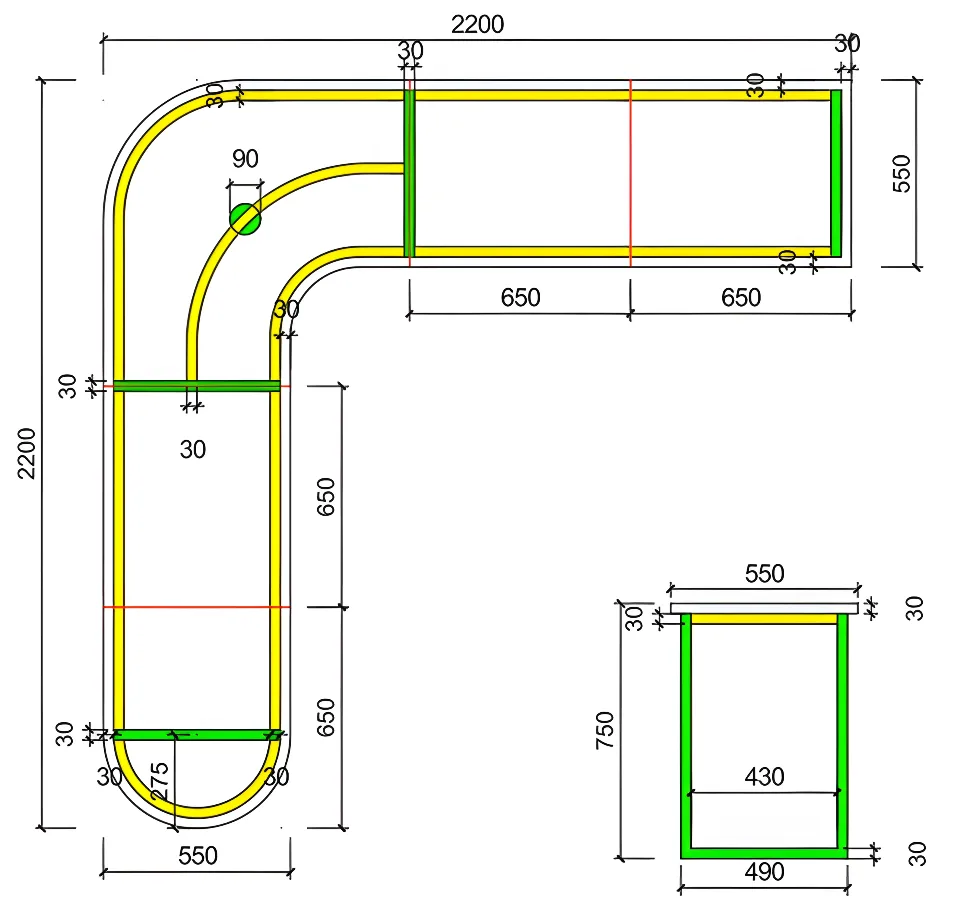 Bespoke table, top layout