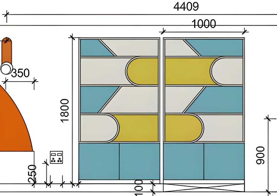 Bespoke bookcase, elevation